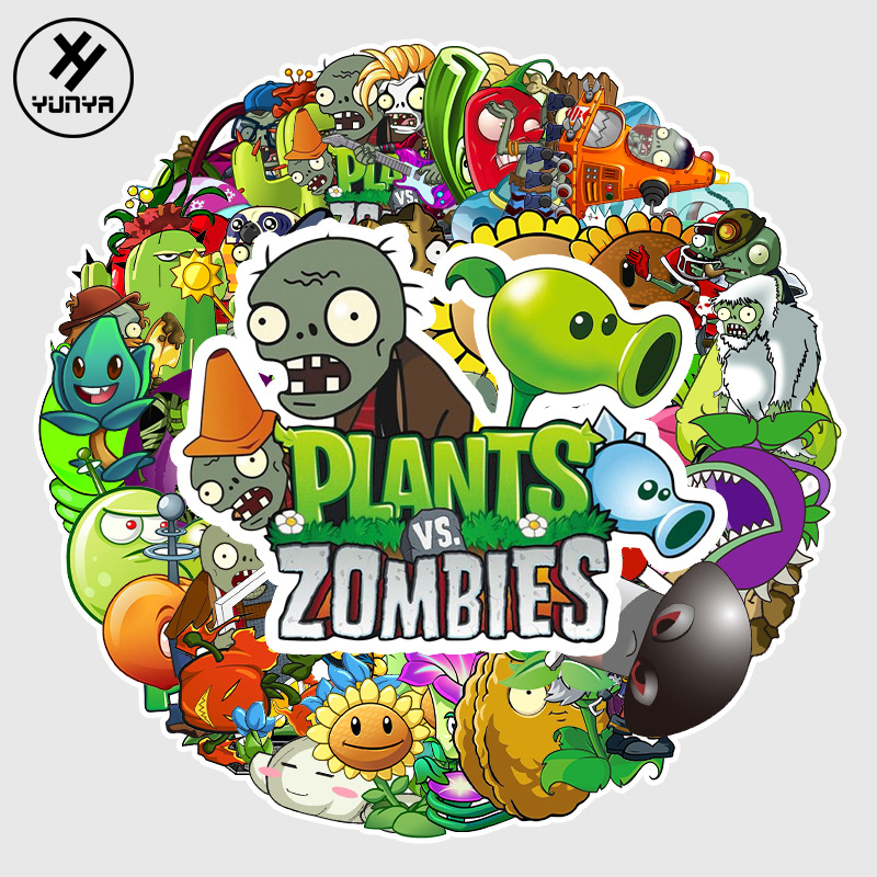 50Pcs Cartoon Funny Cute Plants vs. Zombies Waterproof Sticker Skateboarding Snowboard Retro Vinyl Sticker Graffiti Notebook Sticker