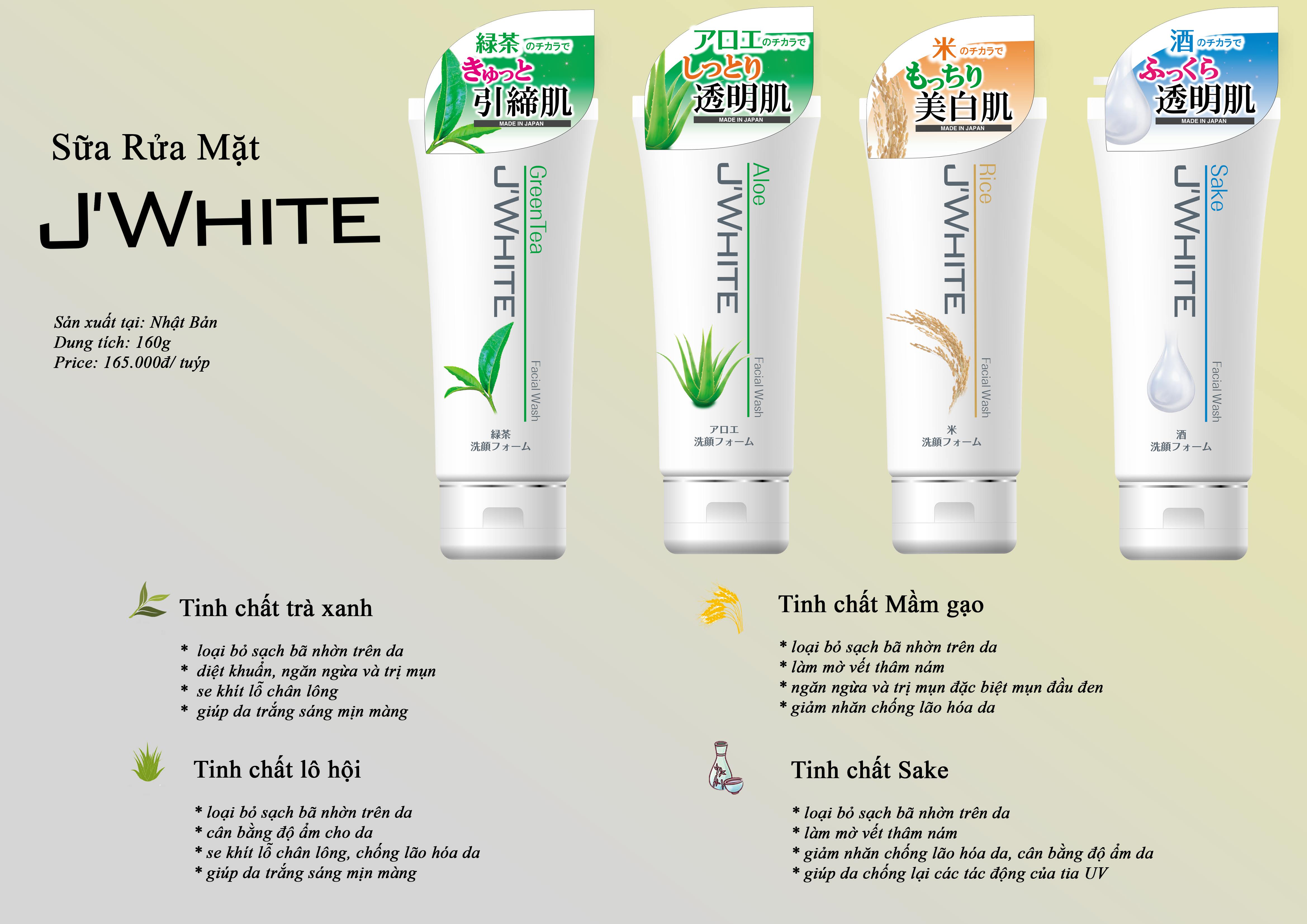SỮA RỬA MẶT JWHITE TINH CHẤT TRÀ XANH 200G