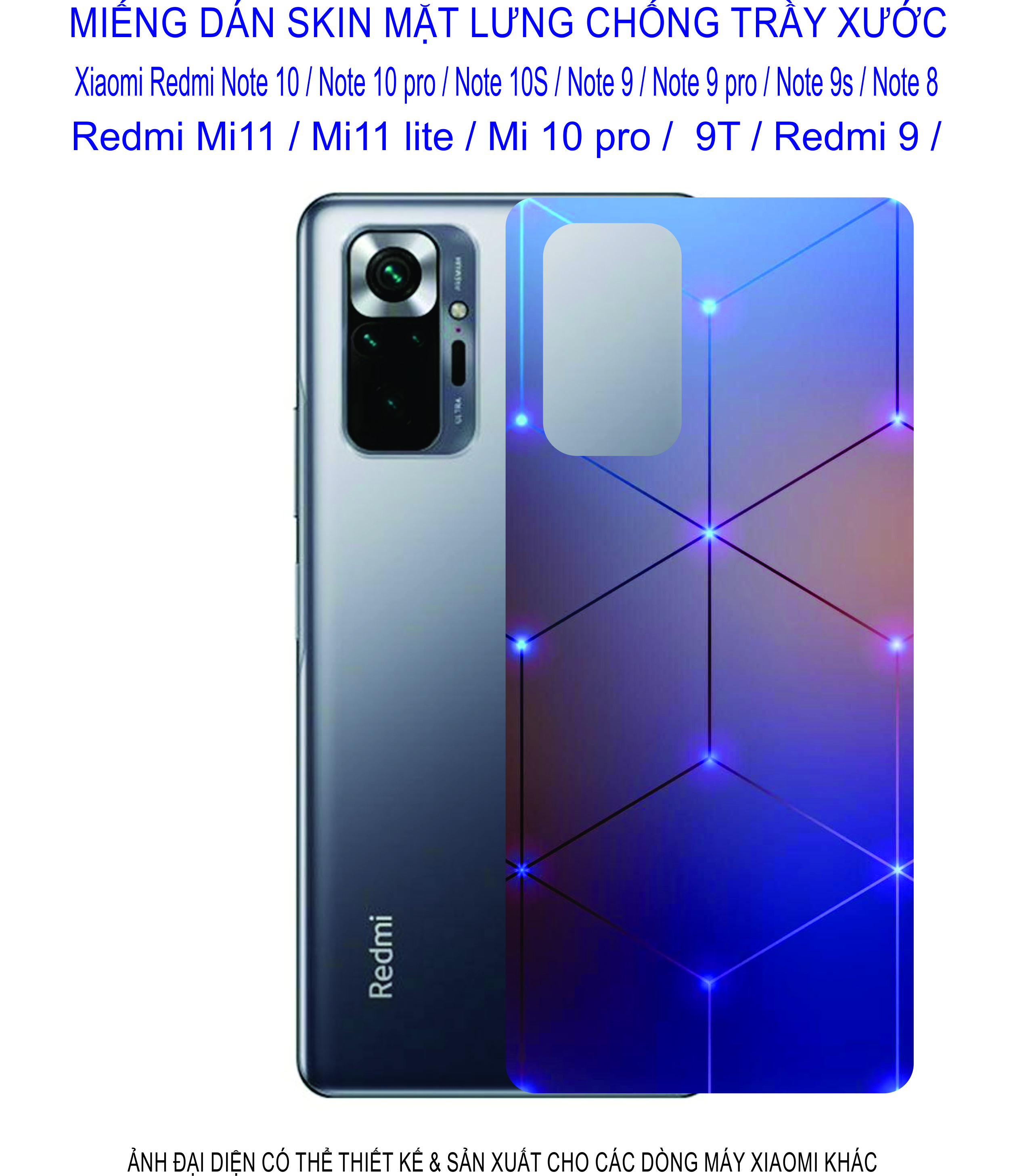 Miếng Dán Skin 3D Xiaomi Redmi note 10 / note 10pro / note 10s/ note 9/ note 9pro/ note 8/ mi 11/ mi 11lite/ mi 10pro/ 9T/ ... chống trầy xước, hình ảnh 3D sắt nét