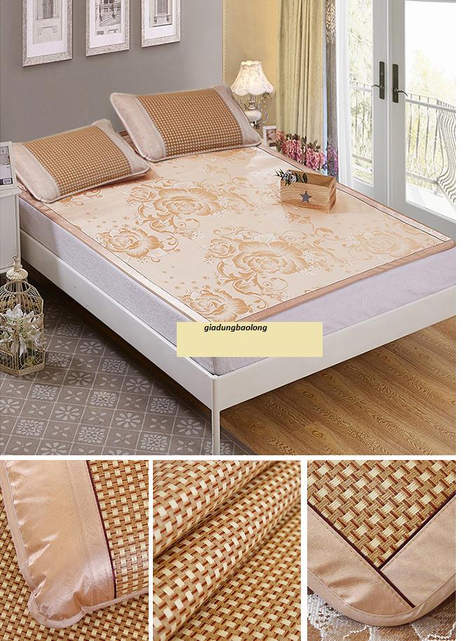 Chiếu điều hòa 1.8x2m cao cấp 2 mặt mây & lụa (01 chiếu + 2 vỏ gối)