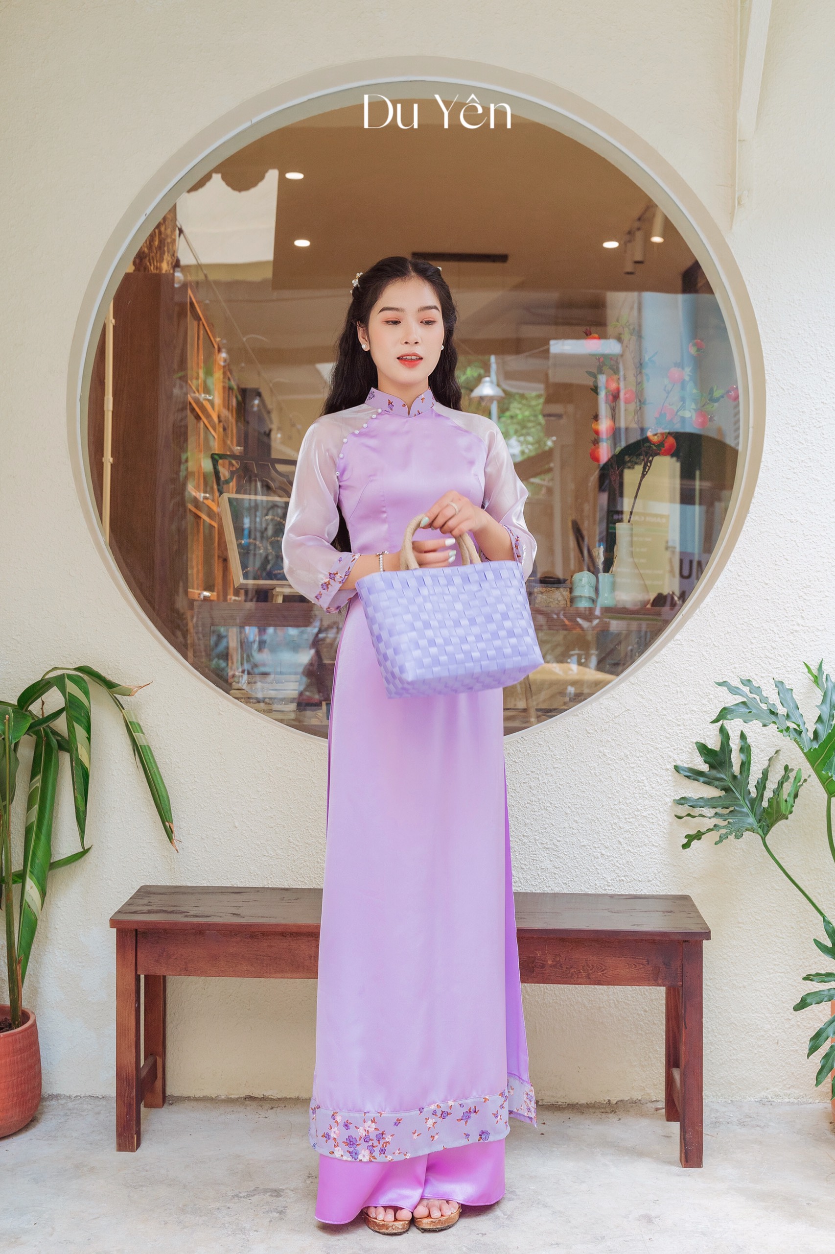 Áo Dài Cách Tân Lụa Mỹ Phối Hoa Nhí, Áo Dài Mộng Thy (Áo Dài Thiết Kế Du Yên)