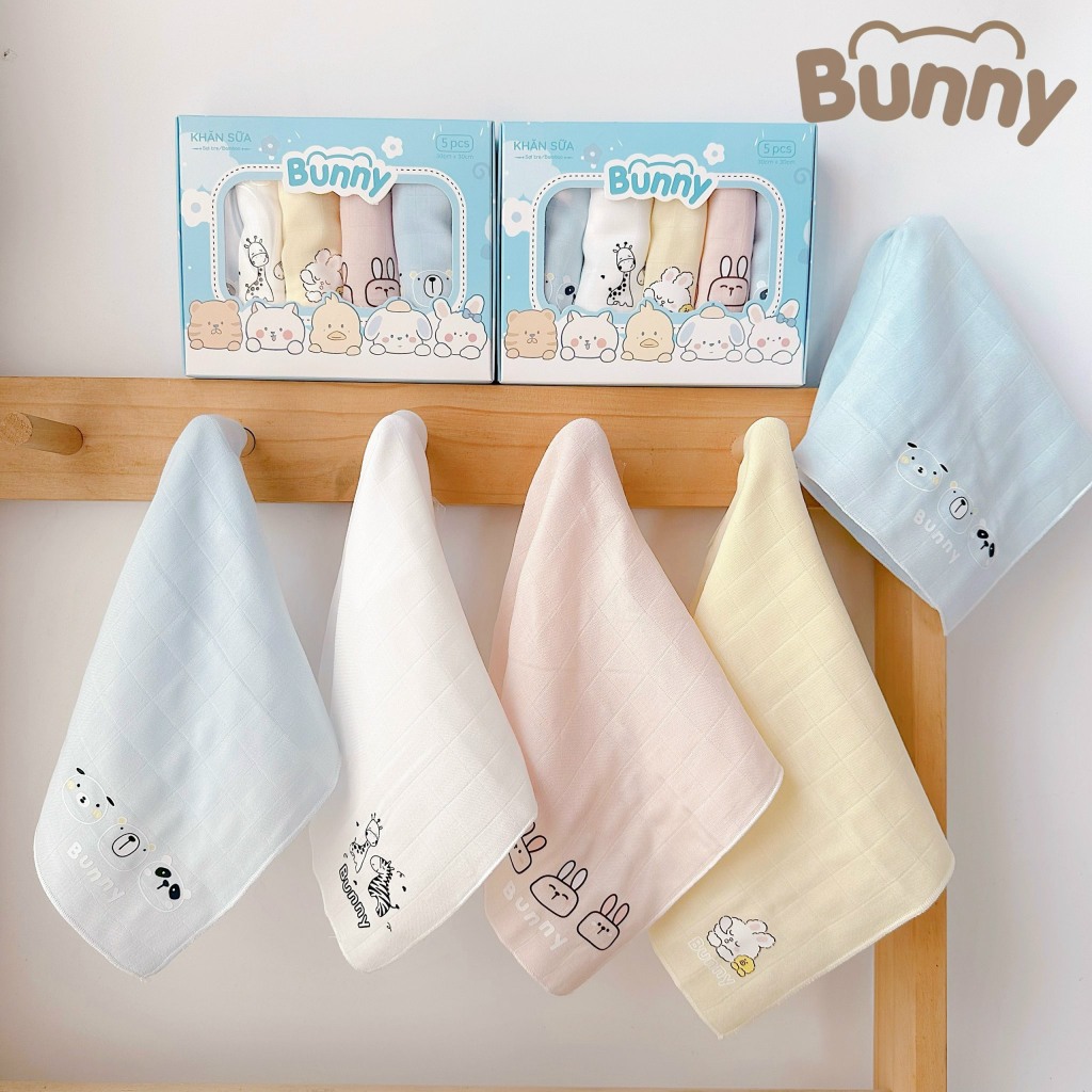 Set 5 Khăn Sữa Sợi Tre Muslin Bunny Cho Bé