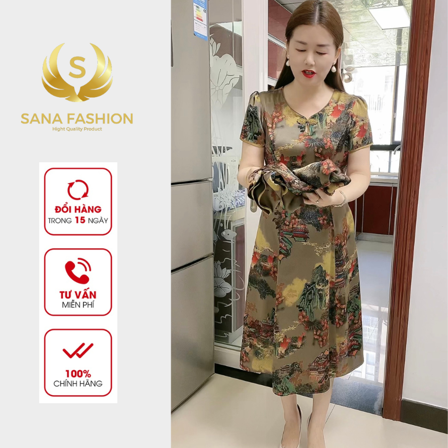 Đầm váy trung niên cho mẹ sang trọng chất lụa Latin