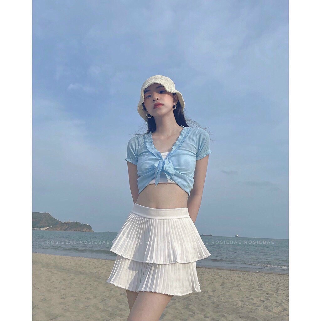 Áo Croptop Gân Cột Nơ Ngực