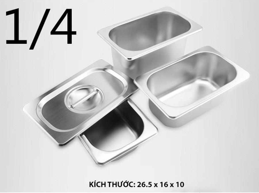Khay inox đựng topping, thạch 1/4 sâu 10cm