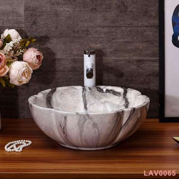 Chậu rửa lavabo gốm sứ cao cấp LAV0065 – Đường nét vân đá nghệ thuật