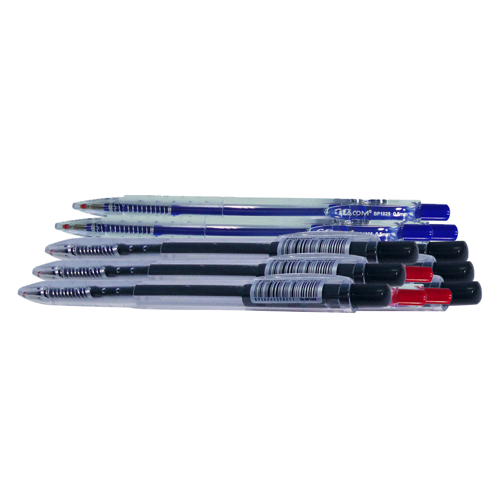 [Combo 10 cây] Bút Bi Mực Semi Dạng Bấm STACOM - BP1025 - Với Đầu Ngòi 0.5mm Cùng 3 Màu Mực Xanh - Đỏ - Đen, Có Thanh Cài Áo Tiện Lợi
