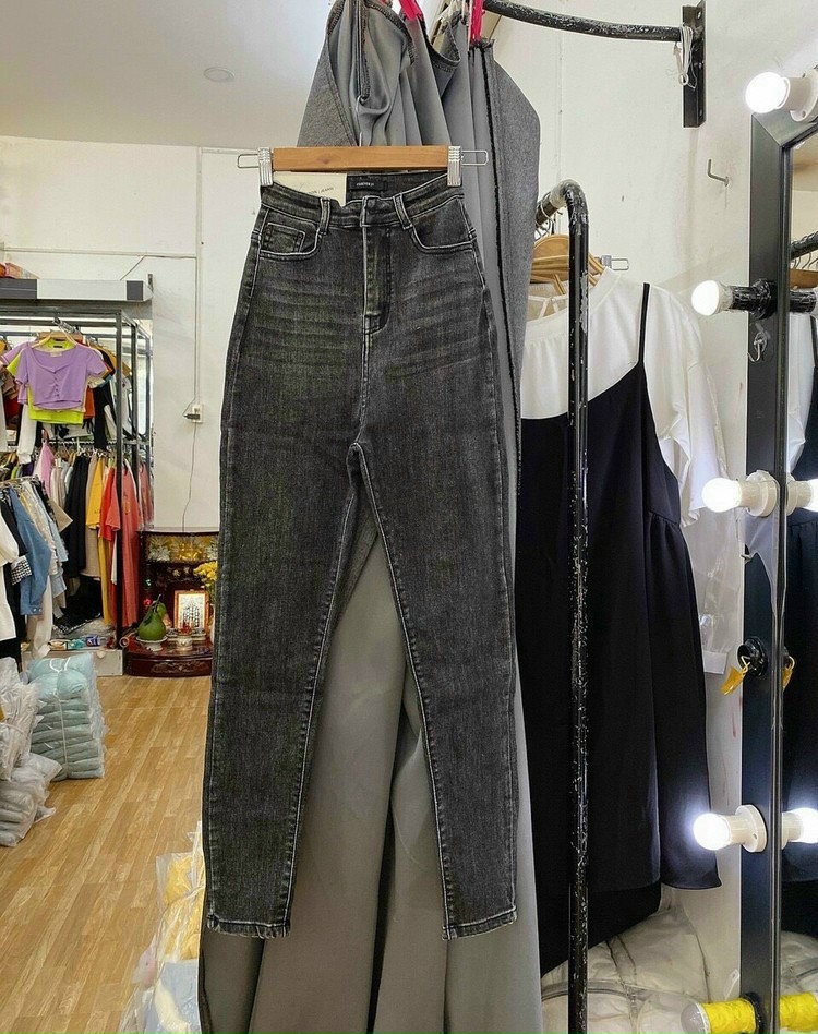 Jeans dài nữ lưng cao co giãn