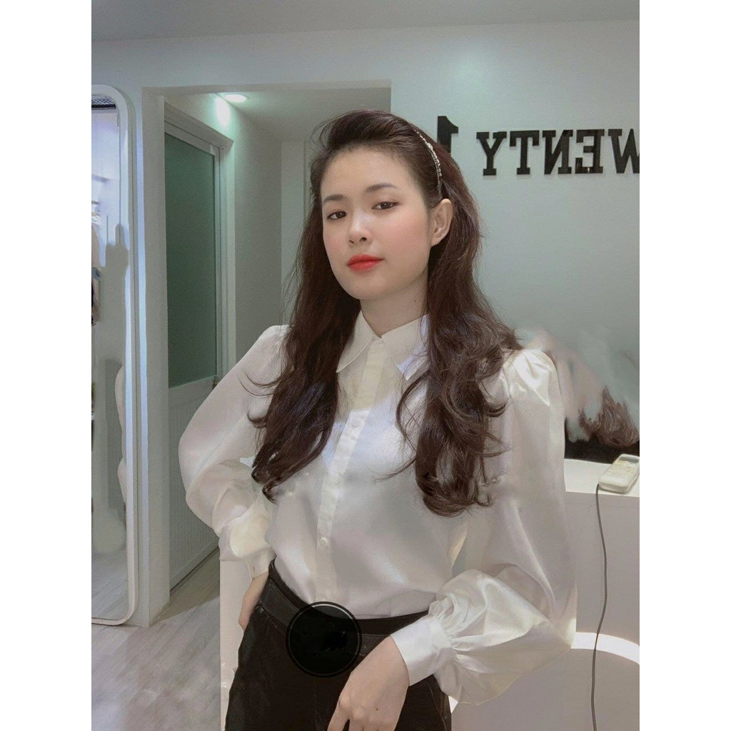 Áo sơ mi LỤA TRẮNG TAY BỒNG siêu xinhh