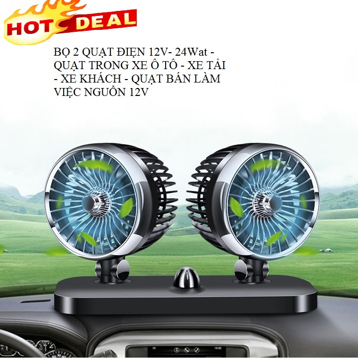 Quạt đôi xoay 360 độ trên ô tô Quạt mini đôi để trên xe ô tô tiện lợi - Quạt ô tô 12V - quạt 2 lồng ô tô xe tải xe khách
