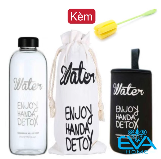 Bình Đựng Nước Thuỷ Tinh Nắp Bật Có Quai Cầm Love To Drink 1000 ML Tặng Kèm Vỏ Bọc Vải Neoprene