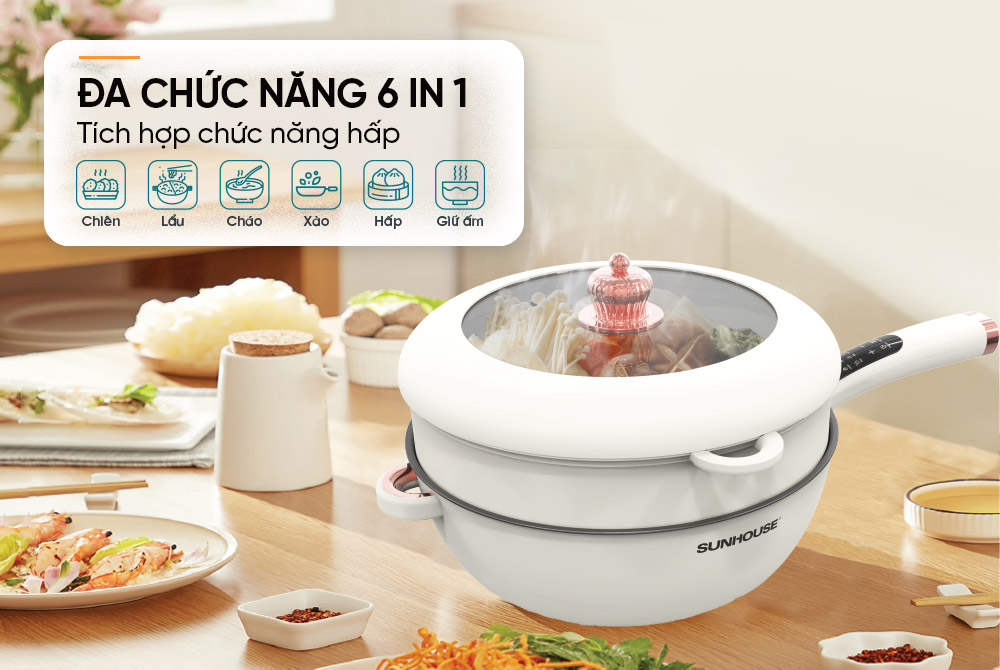 [Qùa tặng Enfa] Chảo điện hấp 5L Sunhouse