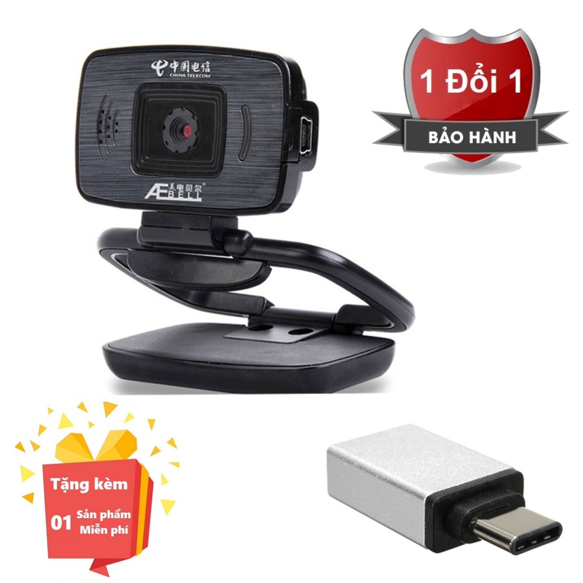 ( Tặng kèm Đầu OTG kết nối cho điện thoại cổng Type C ) Webcam tích hợp Micro cho máy tính, PC, Laptop U22W - Webcam học online tại nhà U22W - Webcam online kèm Micro U22W