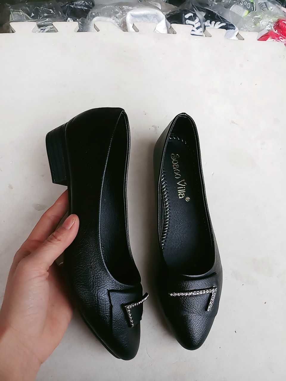 giày búp bê nữ cao 2 phân nơ đá