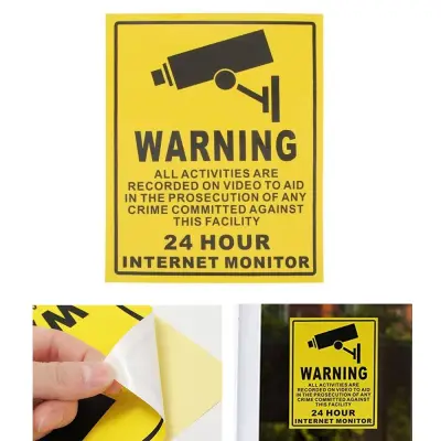 JERNG 2025cm Security Sticker CCTV Sign Decals Wall Sticker Surveillance Warning Sticker 24 Hour Monitor Camera