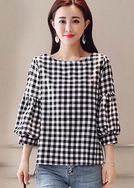 Áo Sọc Caro Tà Lệch Phong Cách