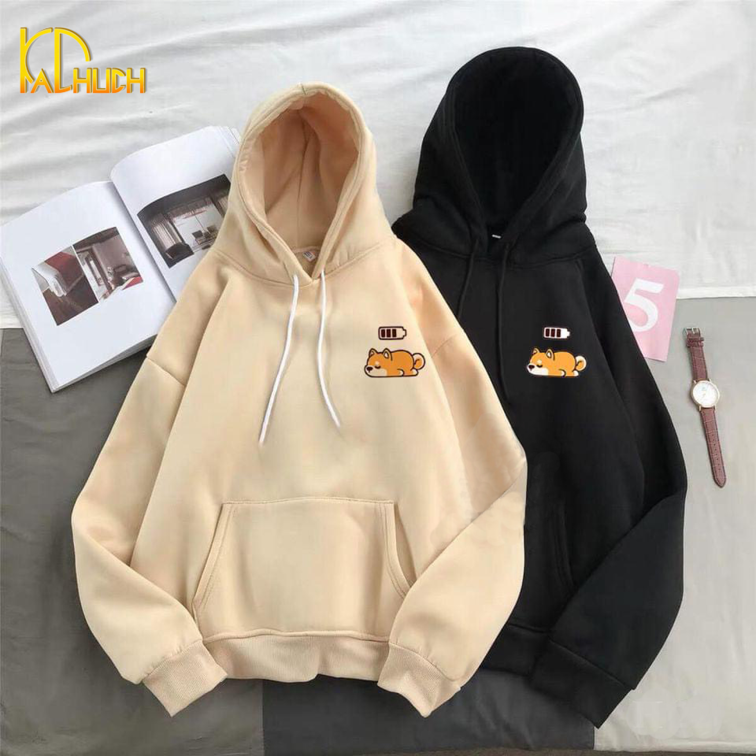 Áo hoodie unisex nam nữ in hình cún dễ thương vải nỉ bông