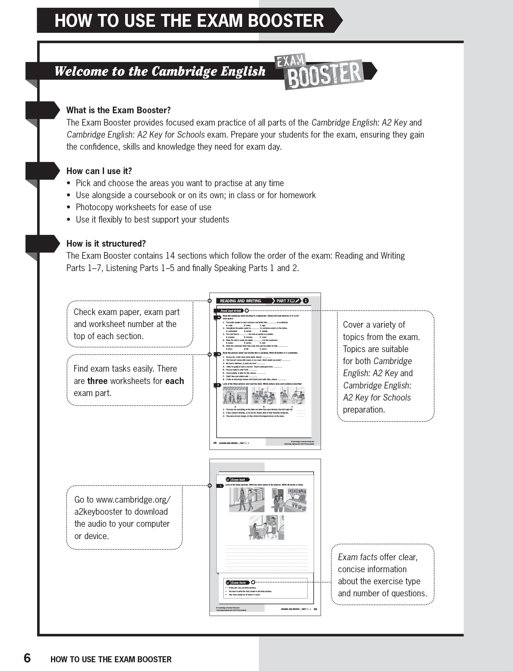 EXAM BOOSTER FOR A2 KEY AND A2 KEY FOR SCHOOL 2ND EDITION (SÁch đen trắng)