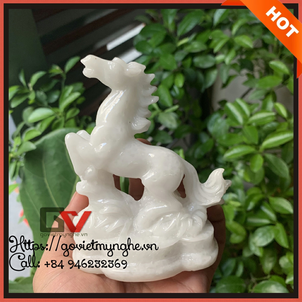 [HCMC] [winning symbol] Feng Shui horse decorative stone statue-feng shui horse desktop-aqua green-12cm high