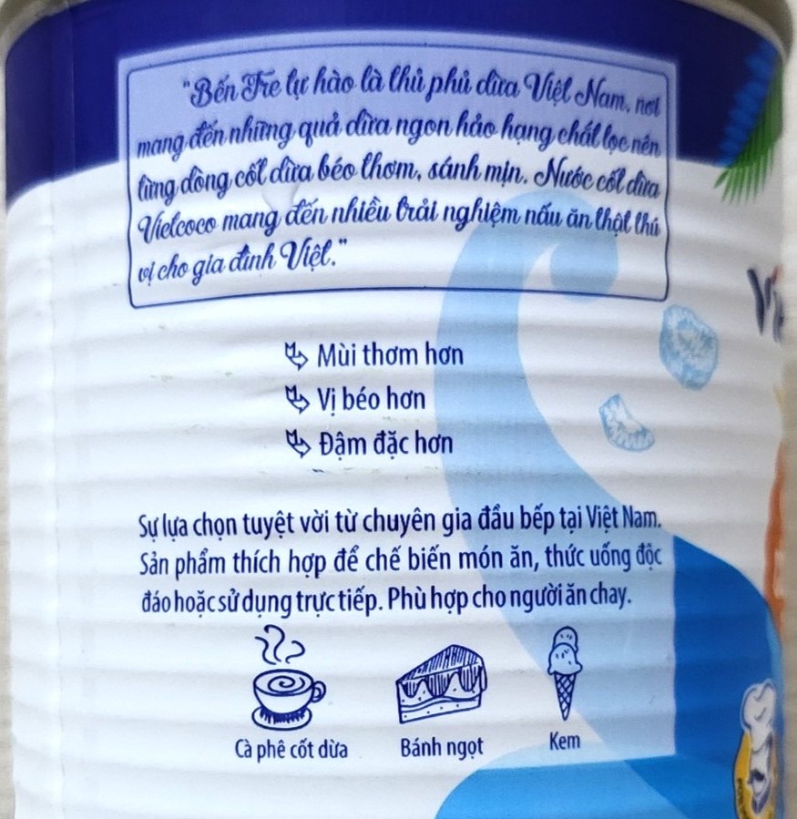 VIETCOCO (Lon 400ml) NƯỚC CỐT DỪA TƯƠI Rich & Creamy Coconut Cream (HALAL)