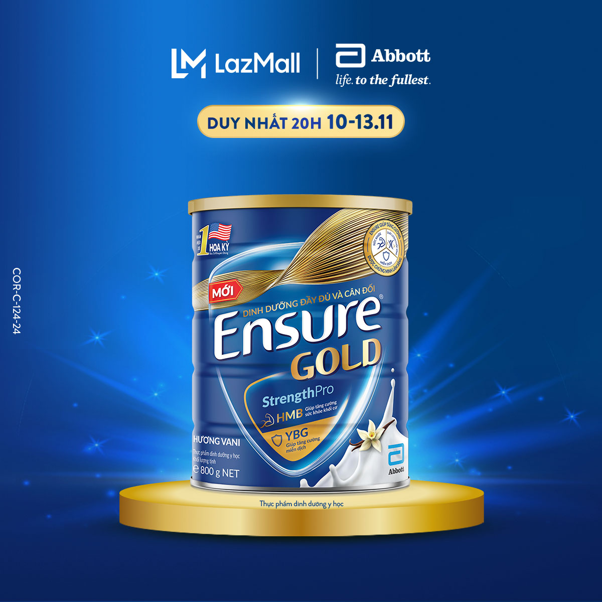Lon sữa bột Ensure Gold Hương Vani 850g