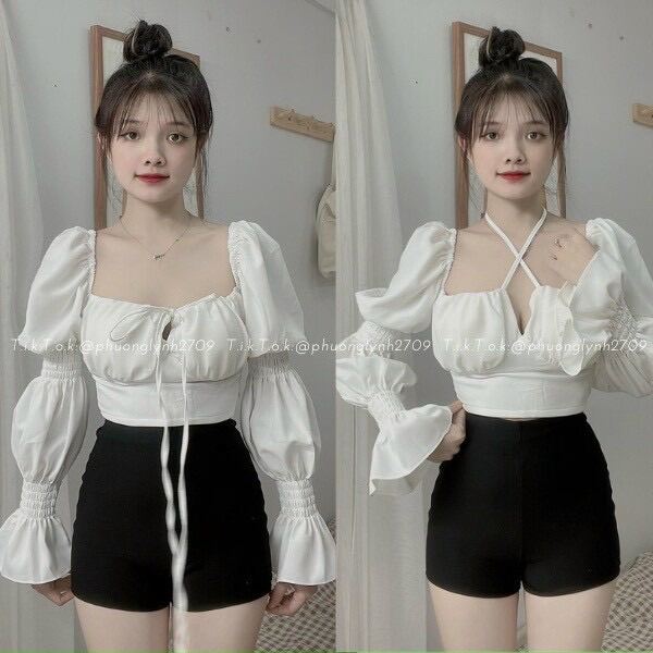 Áo kiểu voan cúp ngực chéo dây ( mặc 2 kiểu)
