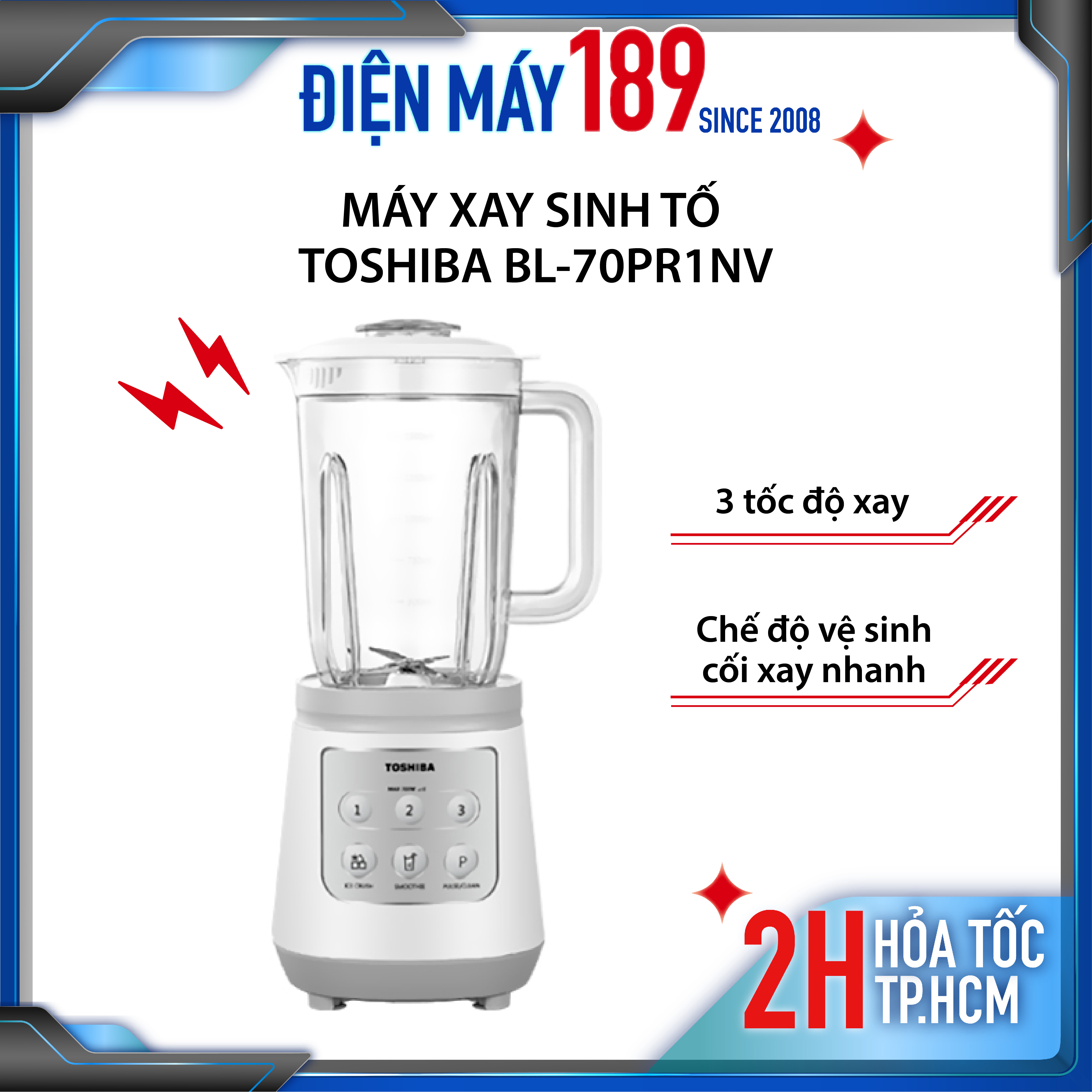 Máy xay sinh tố toshiba bl-70pr1nv - công suất 700w - 2 cối - xay được đá - 3 tốc độ + 1 nhồi - hàng chính hãng