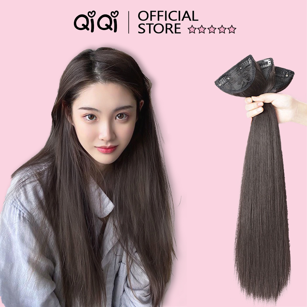 Kẹp Tóc Giả Kẹp thẳng 45-55cm, phong cách Hàn Quốc, set 3 dải làm dày tóc, tự nhiên mềm đẹp Qiqishop