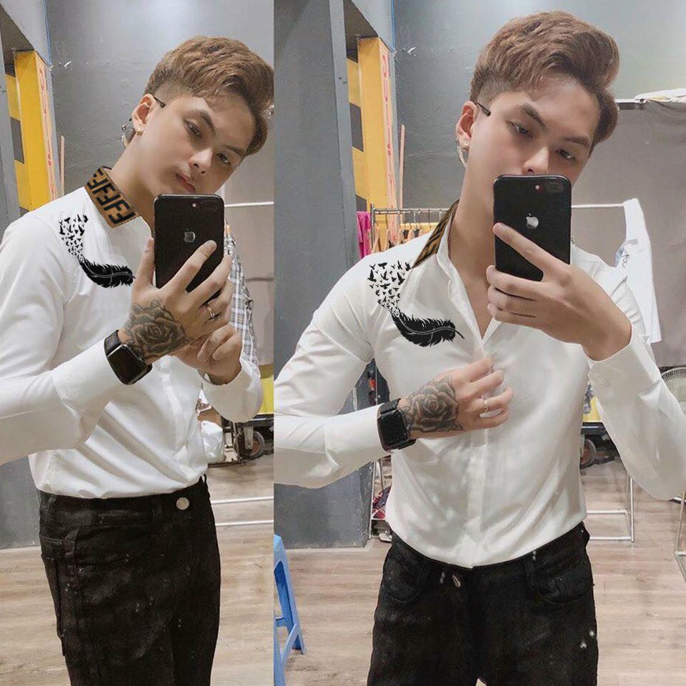 [HCM]Áo Sơ Mi Nam cổ viền  họa lông vũ  cao cấp | Sơ Mi Nam Giá Rẻ