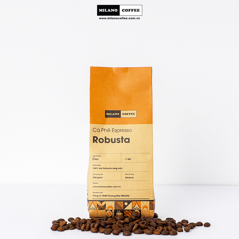 Cà phê 100% ROBUSTA rang mộc nguyên chất MILANO COFFEE 250gr