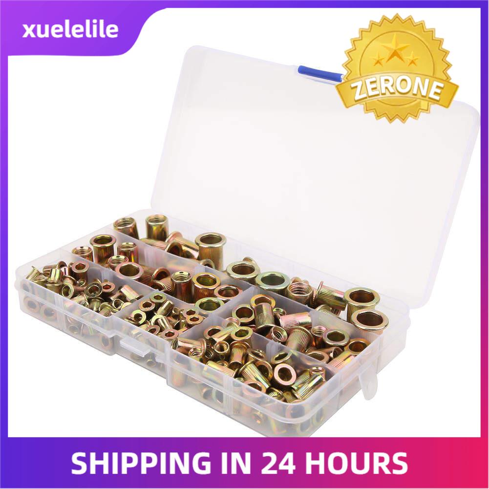 175PCS Rivet Nut Kit Zinc Plated Flat Head Threaded Fastener Nuts M3 M4 M5 M6 M8 M10