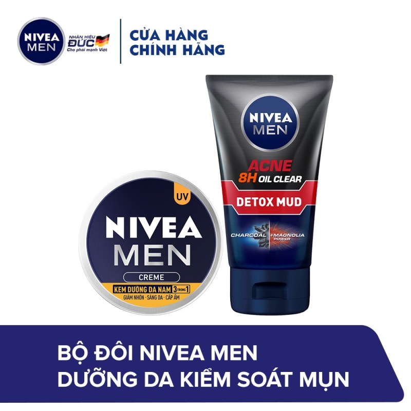 Bộ đôi NIVEA MEN Dưỡng da kiểm soát mụn ( Sữa rửa mặt 83940 100g & Kem dưỡng 83923 30ml ) nhập khẩu