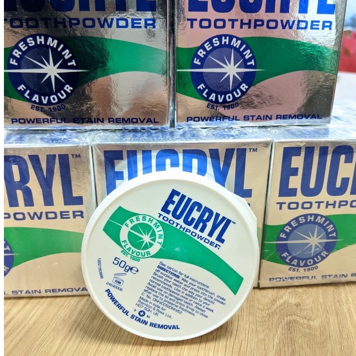 Bột trắng răng Eucryl Freshmint Flavour Toothpowder (50g) / Bột đánh răng bạc hà (hàng Anh)