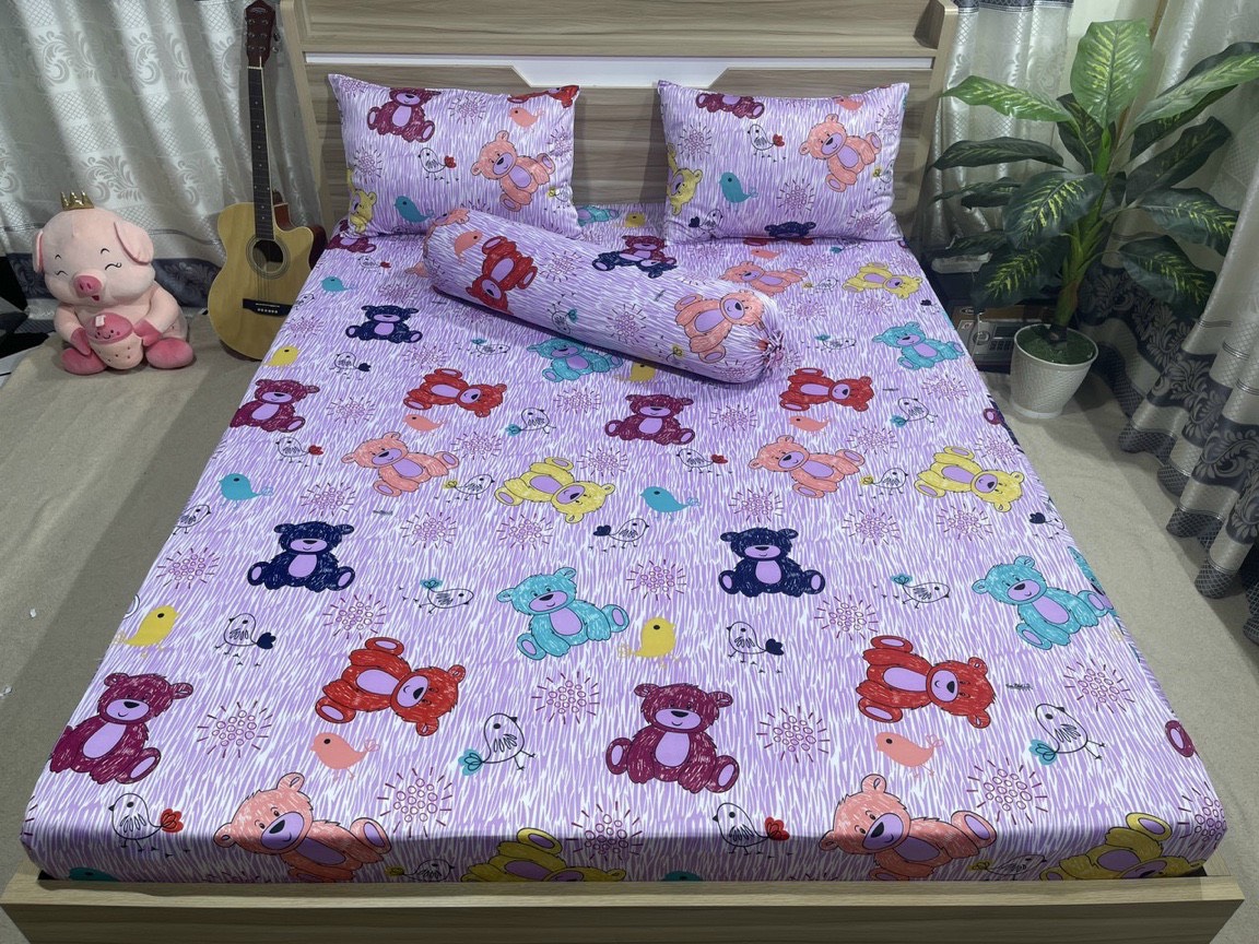Bộ drap ga thun Hàn quốc mẫu gấu bông mới chất đẹp