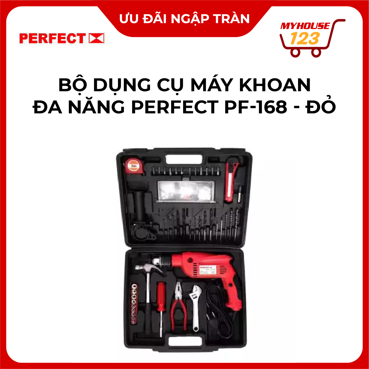 Bộ Dụng Cụ Máy Khoan Đa Năng Perfect PF-168 - Đỏ