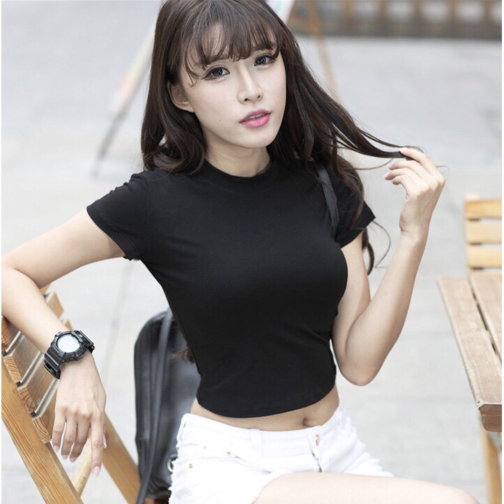 Áo crotop cổ tròn, chất cotton hàng bao đẹp