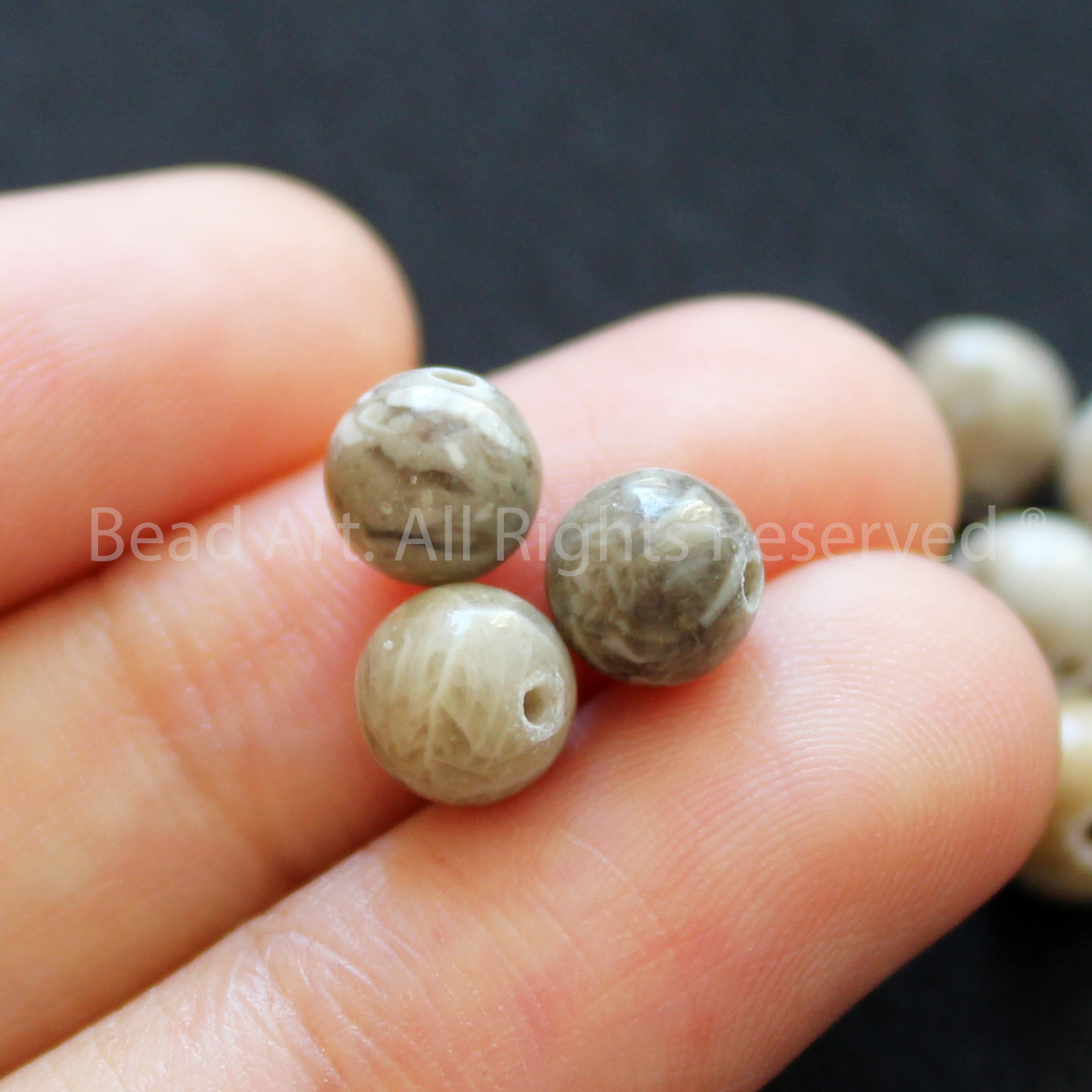 6mm đá san hô hoá thạch, fossil coral tự nhiên loại a, vòng tay phong thuỷ, chuỗi hạt, tông xám vàng - bead art