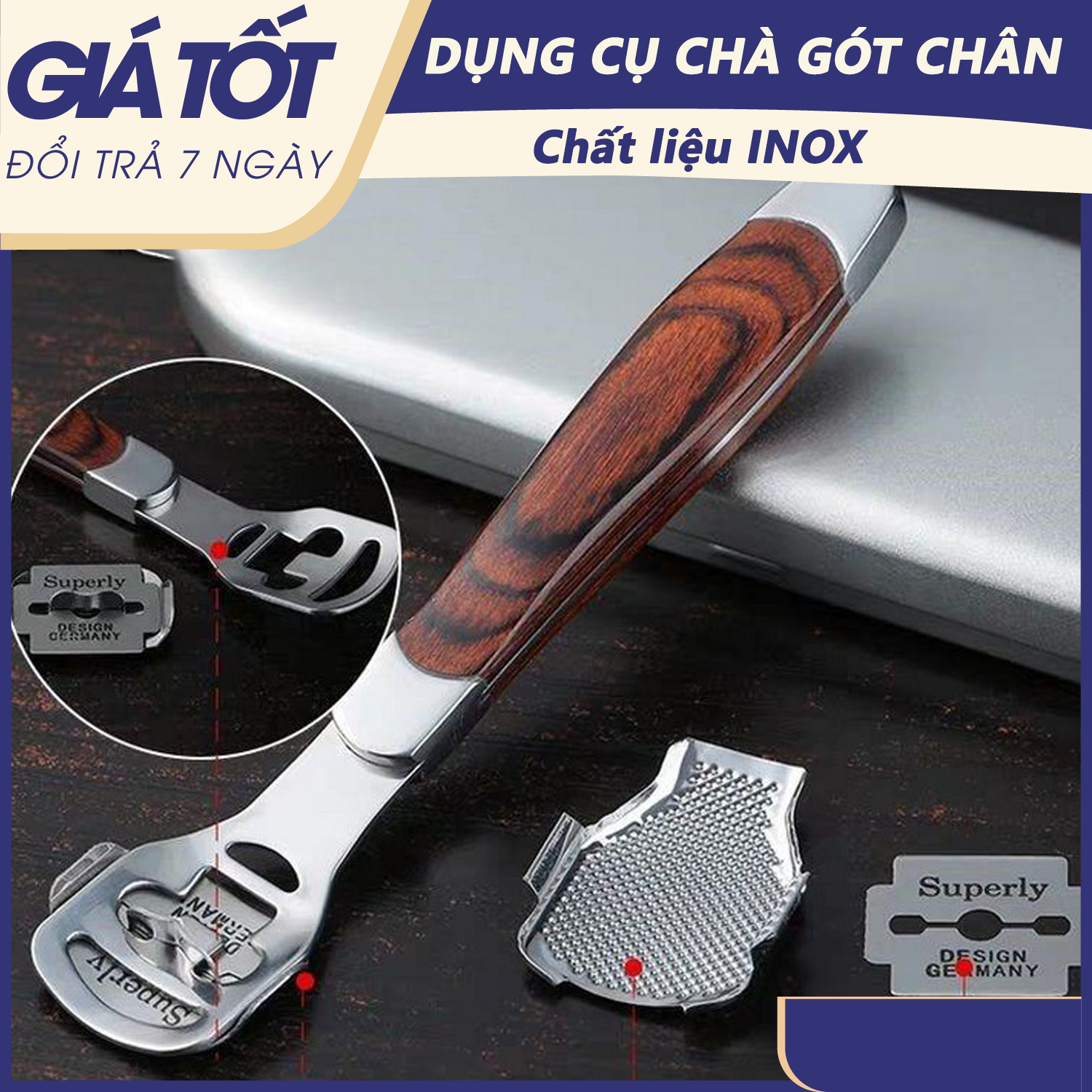 Chà gói chân, Dụng cụ mài gót chân, dụng cụ chà gói chân tẩy da chết, chất liệu Inox đa năng