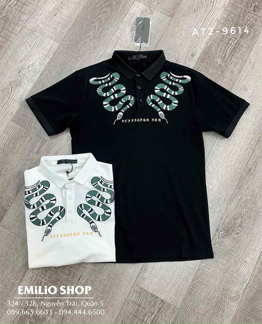 Áo thun nam cổ trụ thêu họa tiết rắn chuẩn shop thời trang cao cấp