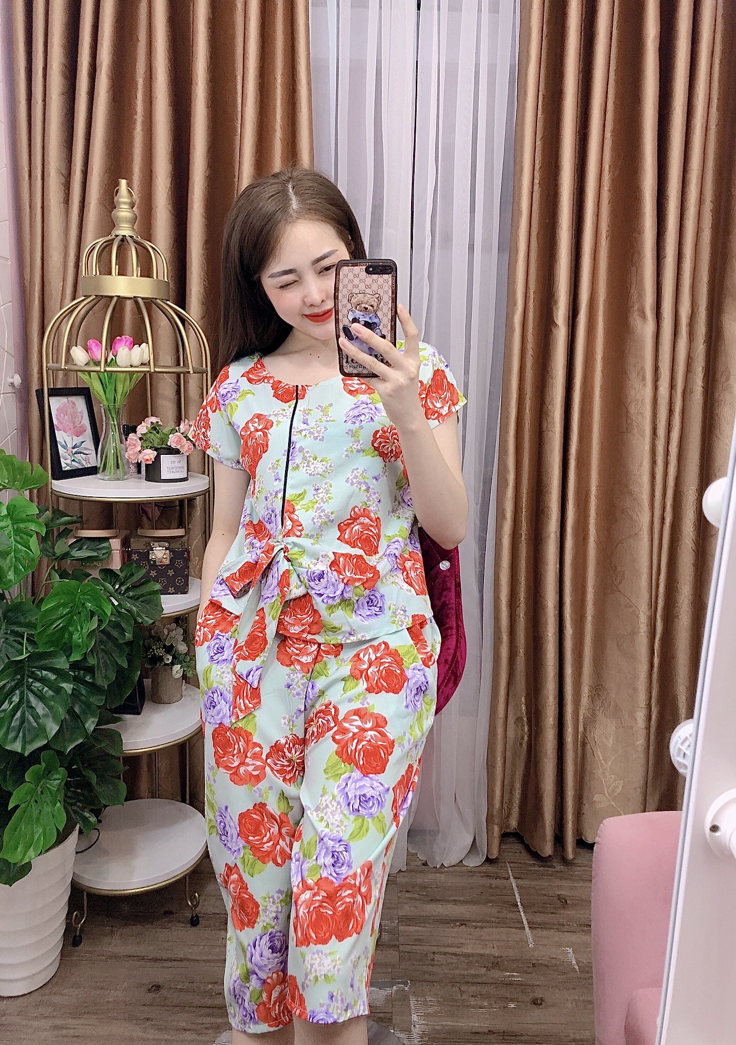 Set bộ lụa lửng mặc nhà
