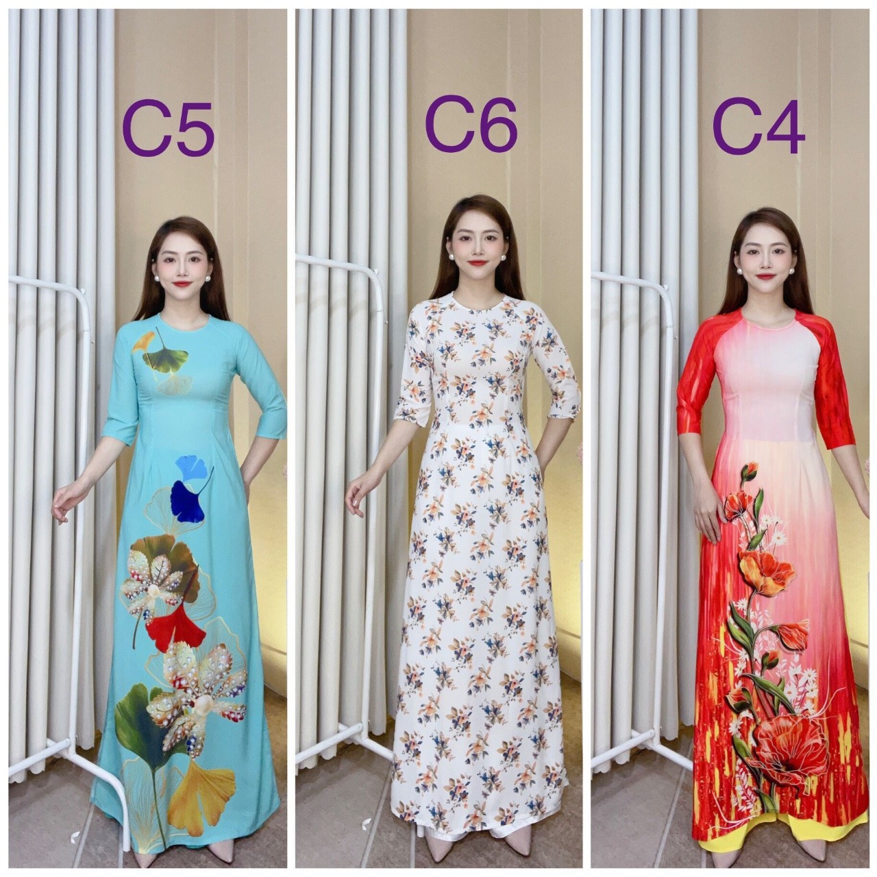 Bộ áo dài hoa nhí cao cấp đủ size (kèm quần lụa tây thi cao cấp)