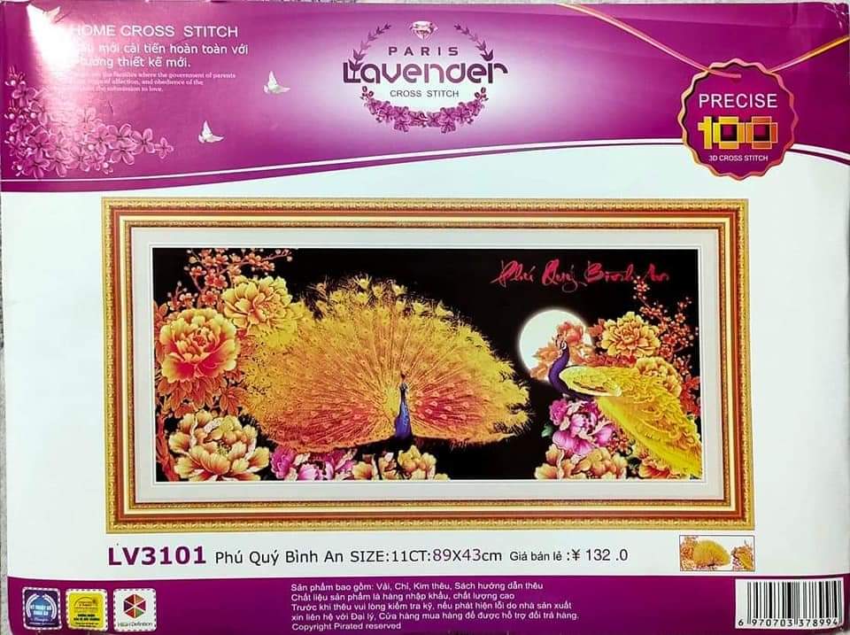 [HCM]Tranh thêu chữ thập công vàng phú quý bình an LV3101 - kích thước 89 * 43
