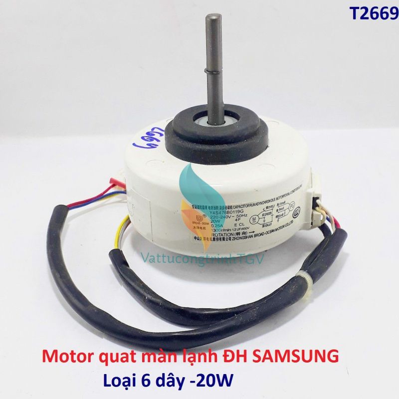Motor quạt màn lạnh Điều hòa Samsung 6 dây 220V-20W trục dài 5 cm