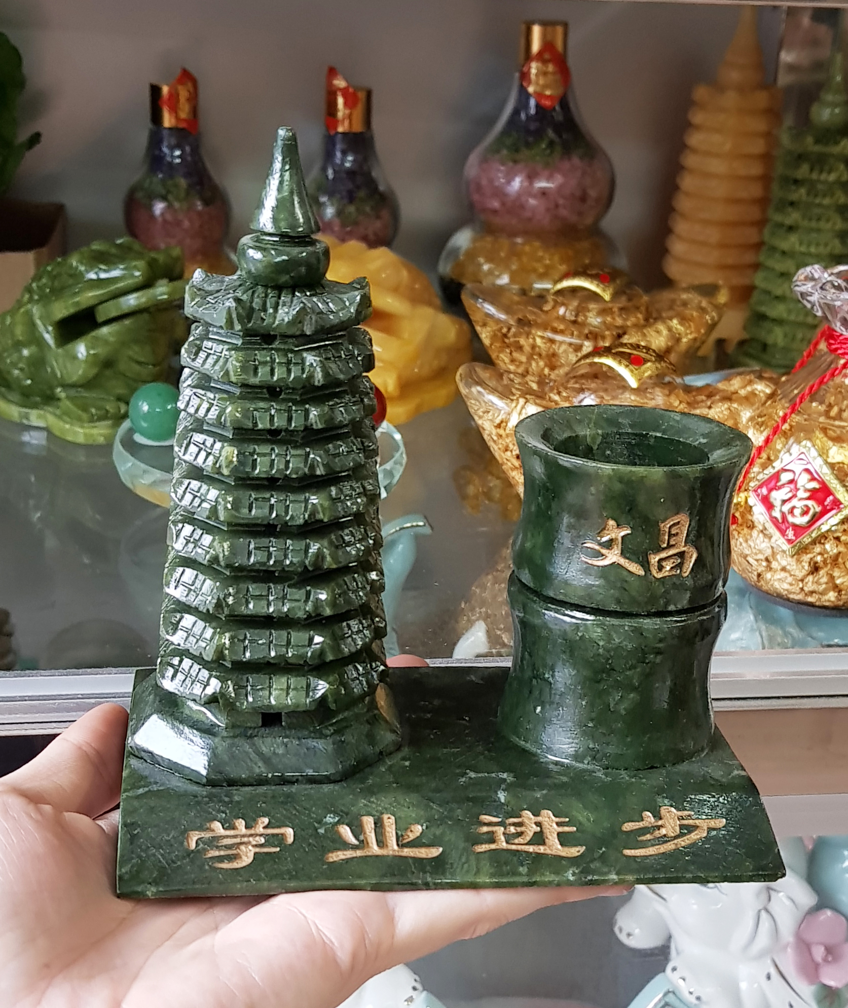 [HCM]Tháp Văn Xương ống bút đá Lam Ngọc size 14cm
