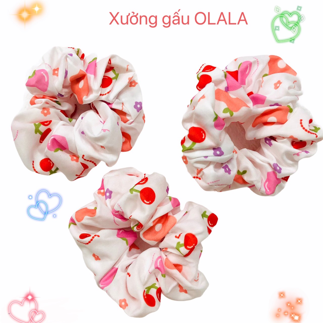 Cột tóc vải Scrunchies Họa Tiết Dễ Thương