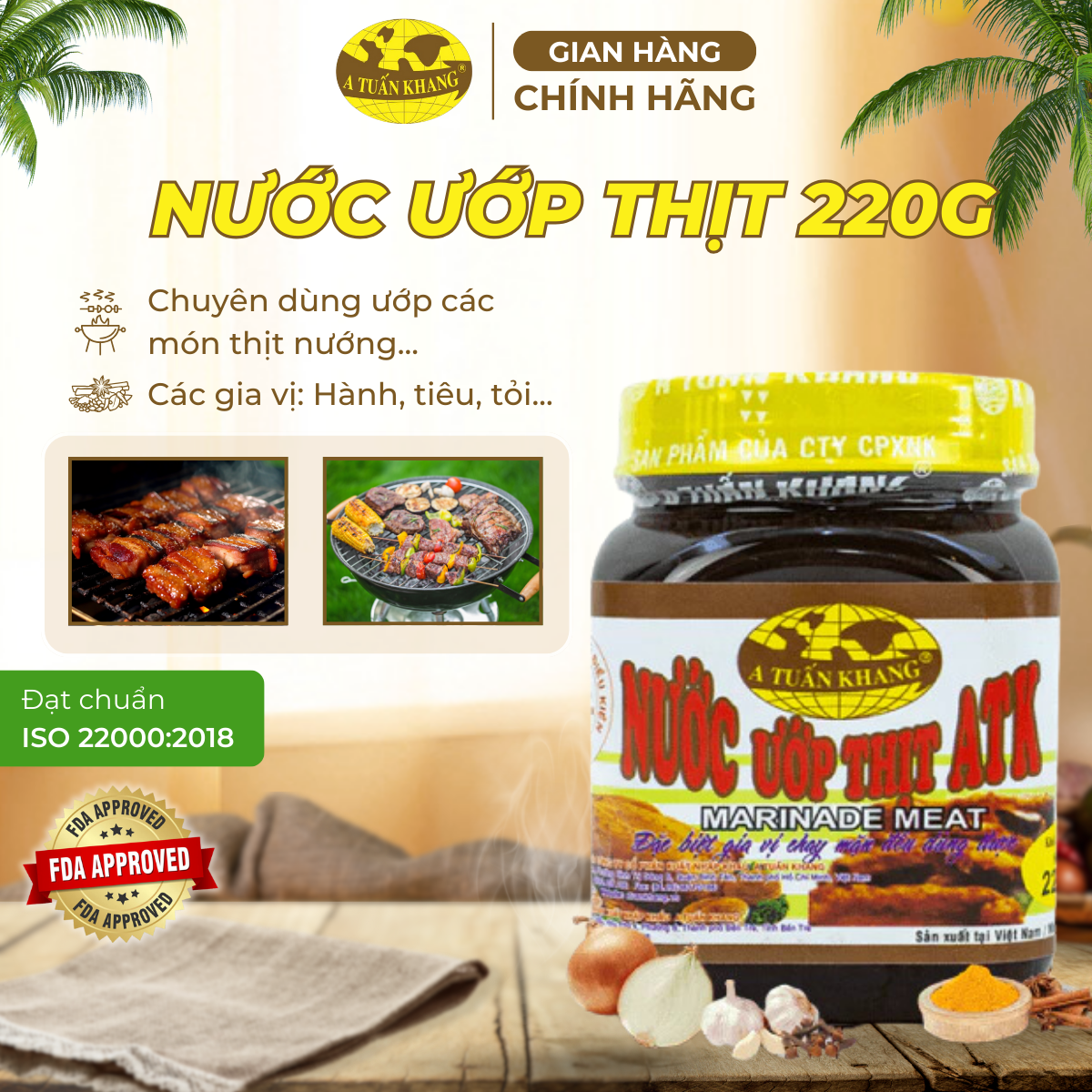 Nước Ướp Thịt ATK 220g - Gia Vị Đặc Biệt Tạo Nên Hương Vị Thơm Ngon, Tăng Độ Đậm Đà Cho Món Nướng | A TUẤN KHANG