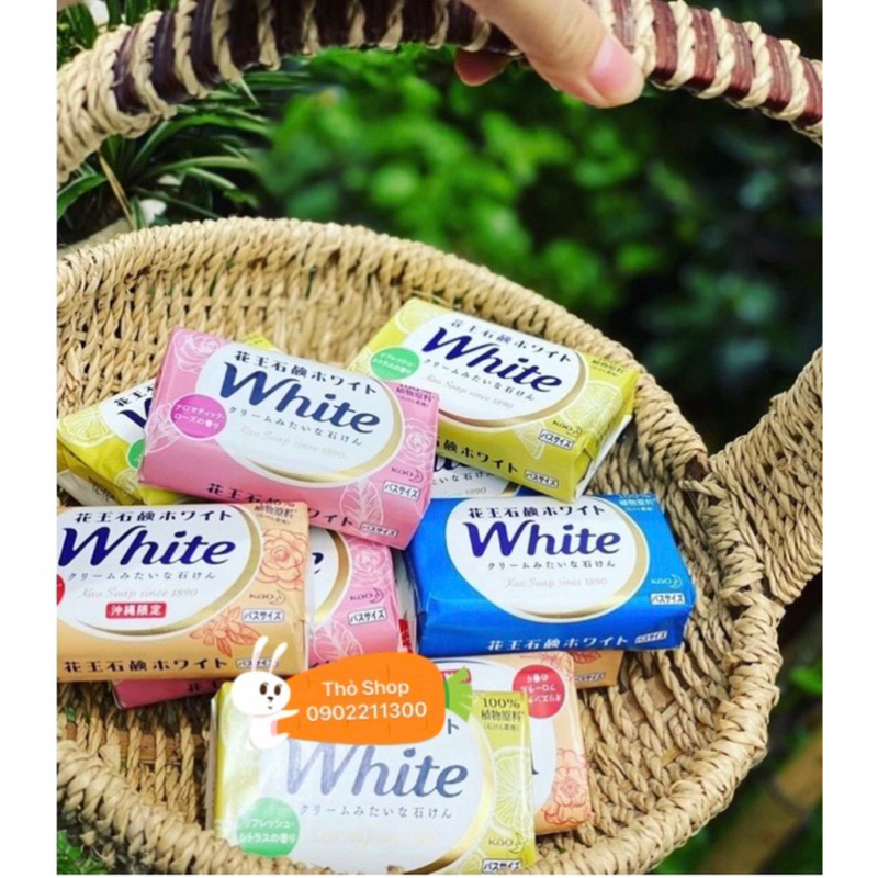 Cục Xà Bông Tắm White Kao Soap Siêu thơm Siêu Sạch, Bánh Xà Phòng Dưỡng Ẩm, Dưỡng Trắng Nội Địa Nhật Bản 130gr
