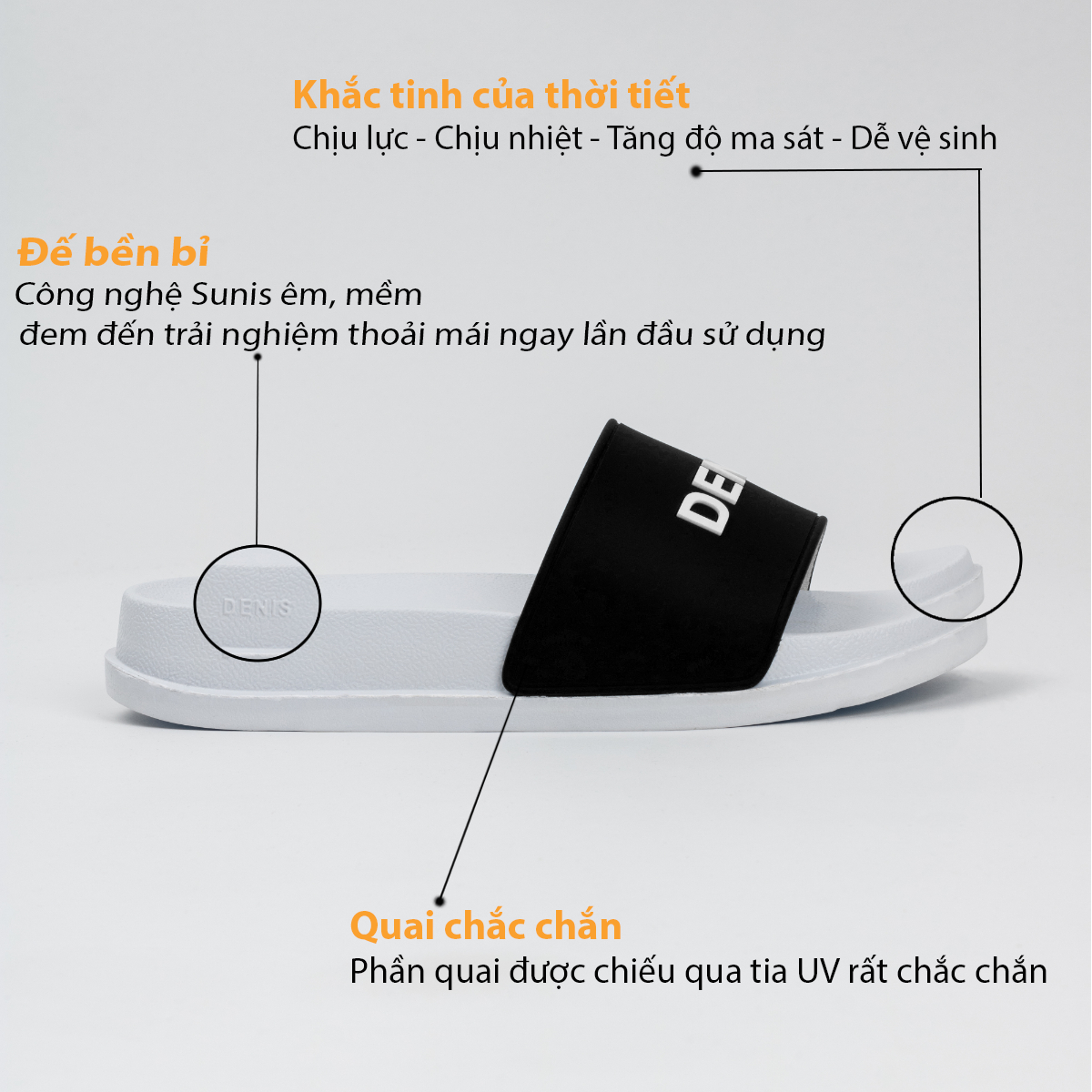 Dép quai ngang Denis Unisex Slipper Màu Đen phối Trắng Basic DN06