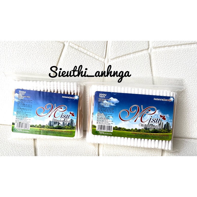 Tăm Bông  Cán Gỗ MiSu Túi 100 cây/200 cây