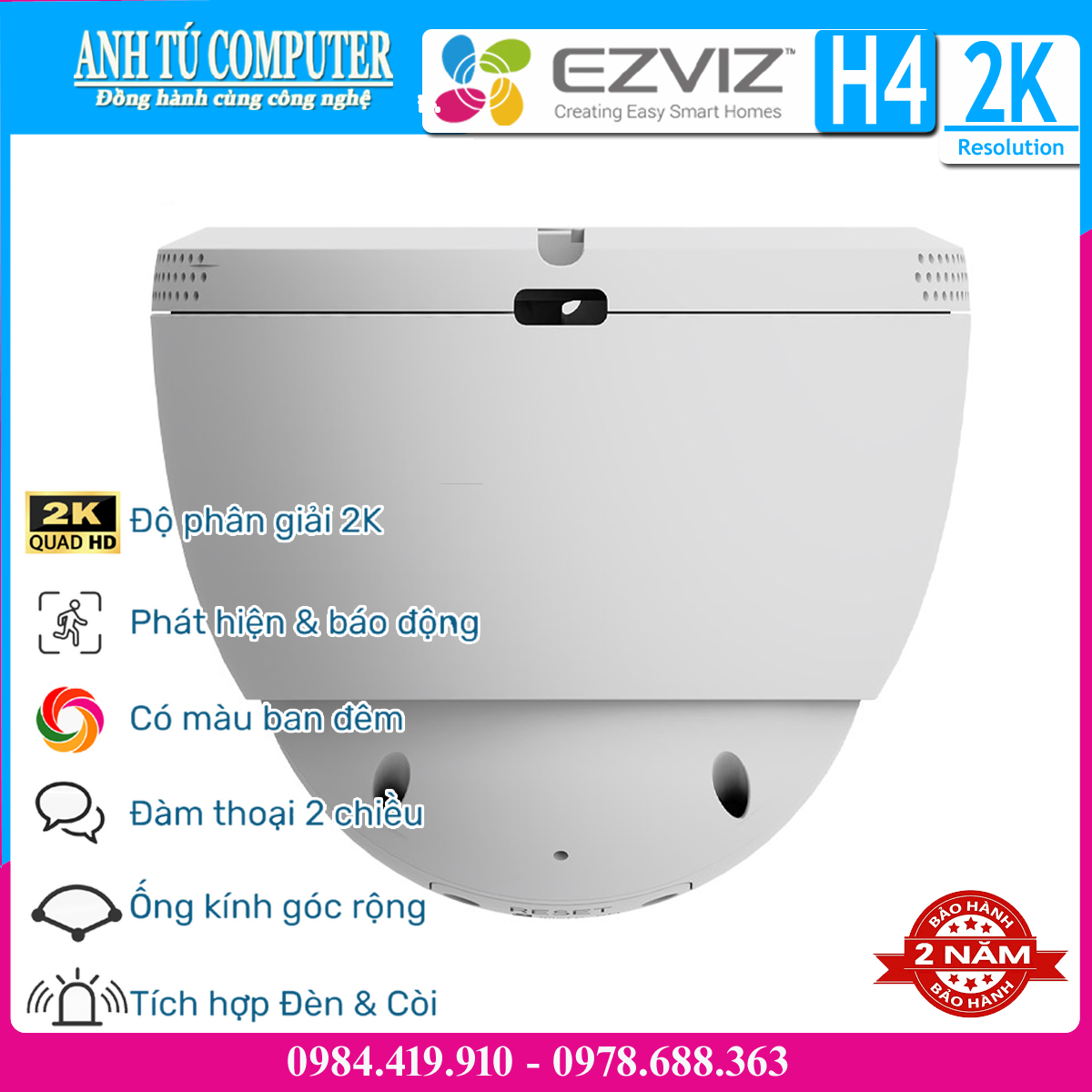 Camera WiFi bán cầu 3MP EZVIZ H4 2K